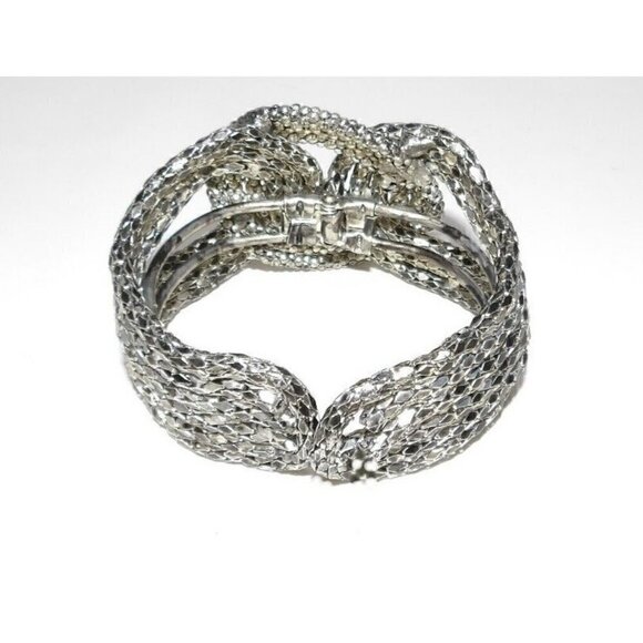 Vintage silver tone adjustable cuff style bracelet approx 2" tall at front - Picture 3 of 3